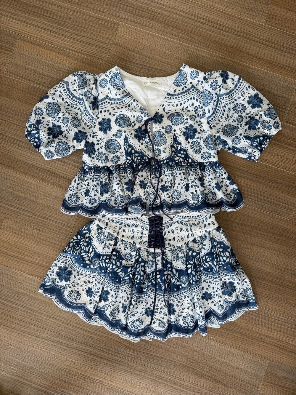 White & Navy Floral Two-Piece Set (top and shorts)